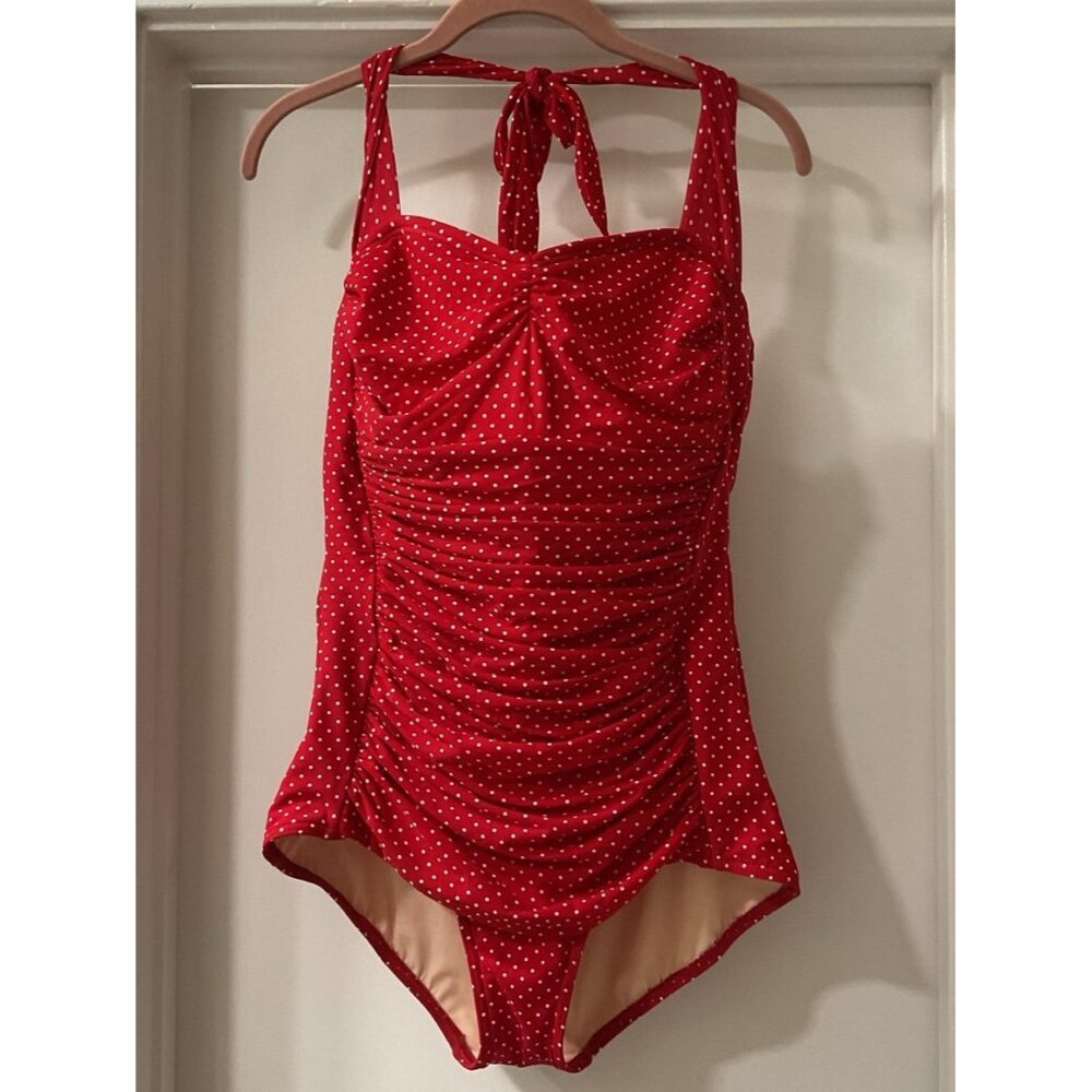 Miracle Suit Red White Polka Dots 50’s Pin Up Girl Style Size 12